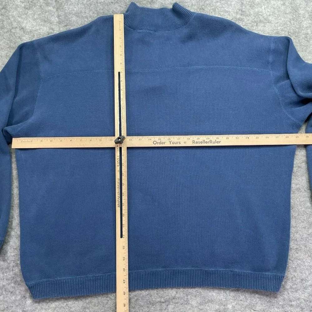 Tommy Bahama Sweater Men 2XL XXL Blue Gray Quarter Zip Cotton Ribbed Mock Neck_8